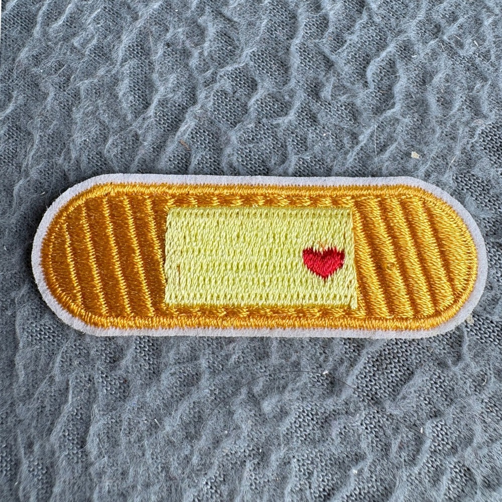 Yellow Bandage Heart Embroidered Patch Sew On Applique Gold Red